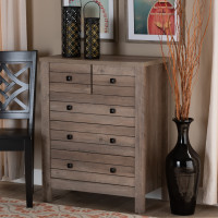 Baxton Studio MH4125-Oak-5DW Chest Baxton Studio Derek Modern and Contemporary Transitional Natural Oak Finished Wood 5-Drawer Chest